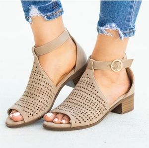 Laser-Cut Low Heel Sandals